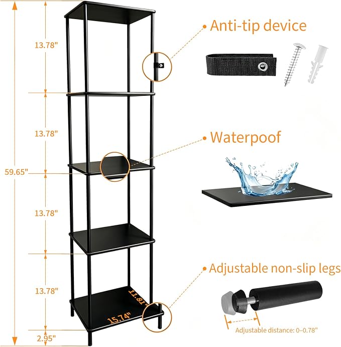 5 Tier Corner Bookshelf, Wooden Standing Shelf Unit - Image 2