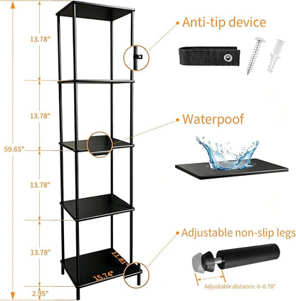 5 Tier Corner Bookshelf, Wooden Standing Shelf Unit - Image 2