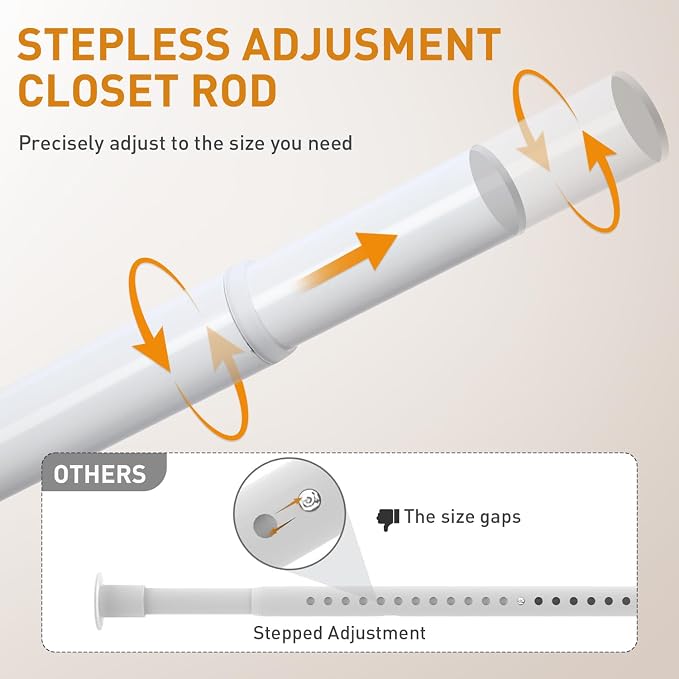 White Adjustable Closet Rod 18-77 Inches, Heavy Duty Metal Clothes Hanging Rod - Image 4