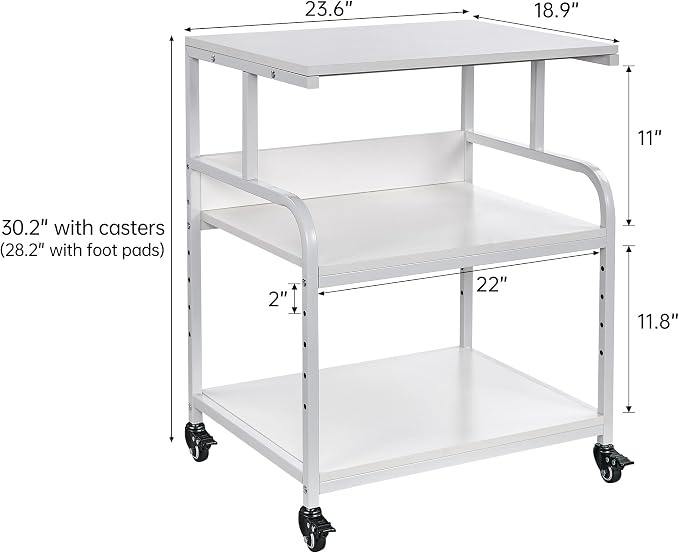 White Printer Stand, 23.6 x18.9 x 30 Inches Big Size Printer Table - Image 2