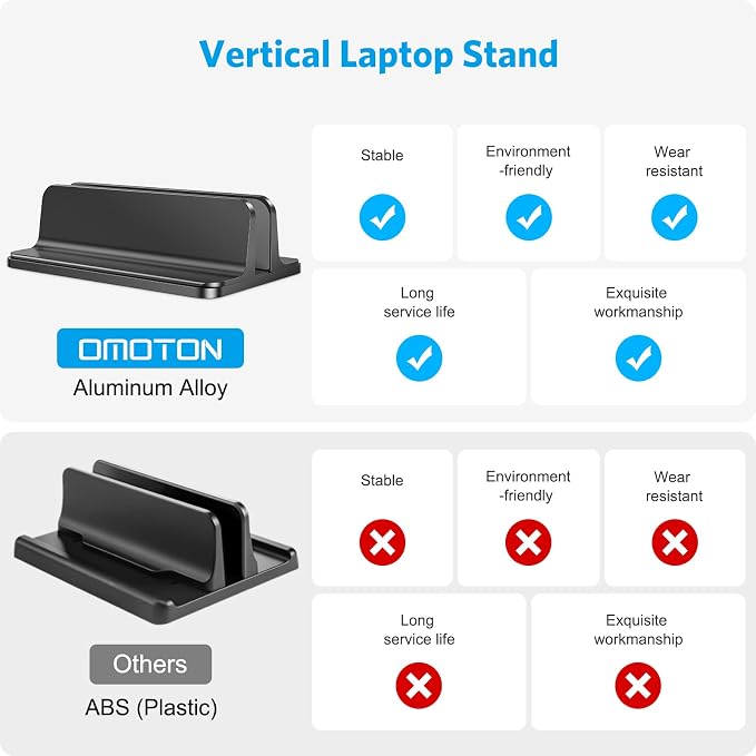 OMOTON Vertical Laptop Stand Holder, Desktop Aluminum Stand - Image 2