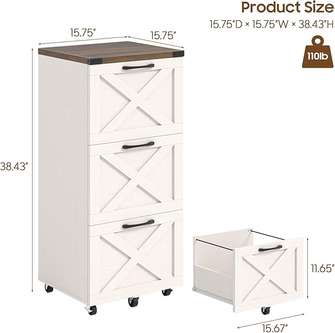 Halitaa 3 Drawers Tall Farmhouse File Cabinet - Image 3