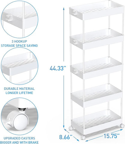 SPACEKEEPER 5-Tier Storage Cart Organizer Rolling Utility Cart, Mobile Shelving - Image 2