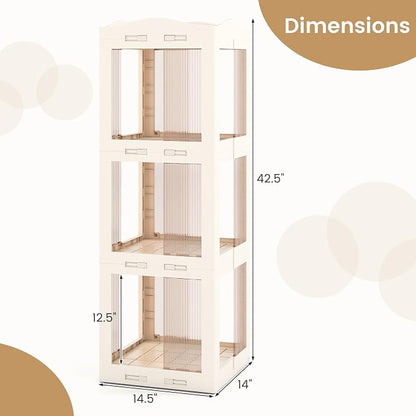 Giantex Foldable Rotating Bookshelf, 3-Tier Spinning Bookcase w/Swivel Base - Image 3