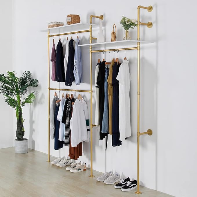 Industrial Pipe Clothing Rack Wall Mounted, Heavy Duty Hanging Clothes Rack - Image 6
