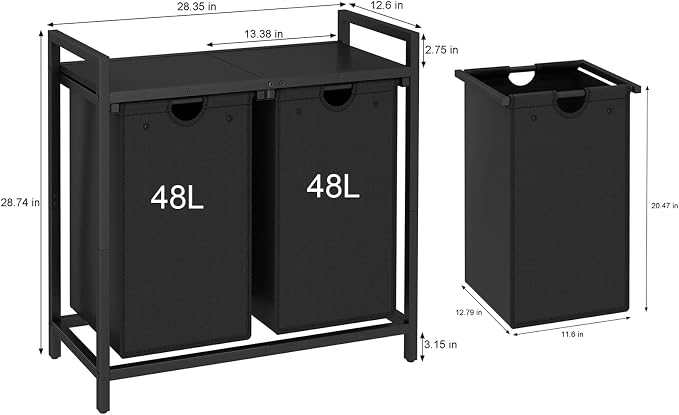 LAATOOREE Laundry Hamper, Two-Color 2 × 48L Laundry Basket - Image 3