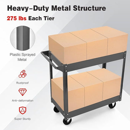 Goplus 2-Tier Utility Cart, Heavy Duty Commercial Service Tool Cart w/Handle - Image 3