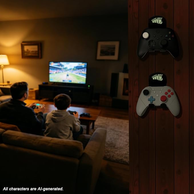 2 Packs Wall Holder Hook for Video Game Controllers, No Drill Black | Night - Image 2