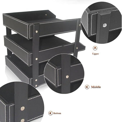 KINGFOM Letter Tray, Leather Paper Organizer Tray, Wooden Desk File Holder - Image 7