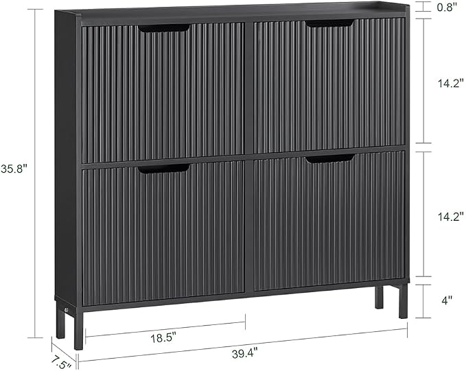 SoBuy Fluted Shoe Cabinet 4 Drawers, Narrow Shoe Storage Organizer - Image 3