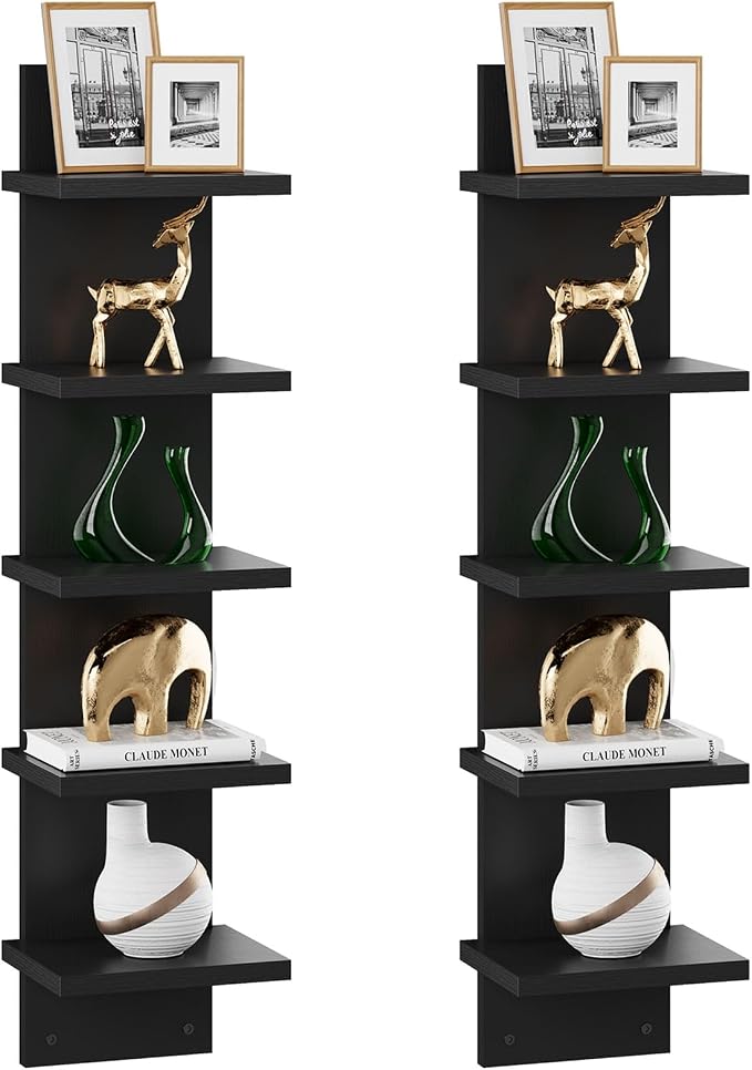 IBUYKE 5 Tier Wall Shelf Unit, Floating Storage Shelf Black WBC009B-2 | by IBUYKE