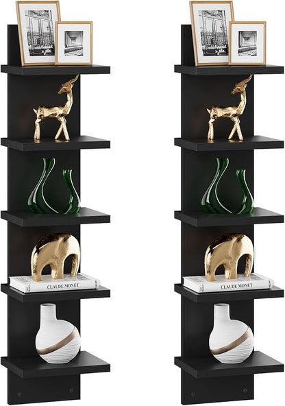 IBUYKE 5 Tier Wall Shelf Unit, Floating Storage Shelf Black WBC009B-2 | by IBUYKE