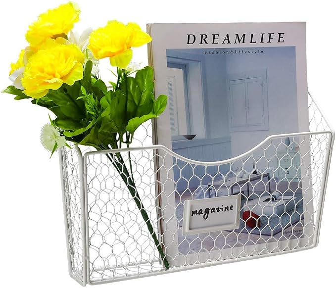 3 Pockets Hanging File Holder Wall Mount Mail Organizer Metal Chicken Wire - Image 3