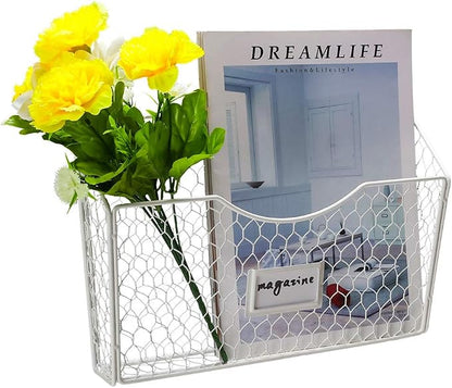 3 Pockets Hanging File Holder Wall Mount Mail Organizer Metal Chicken Wire - Image 3