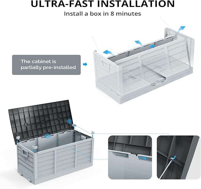 Foldable 75 Gallon Outdoor Storage Box, Plastic Storage Containers - Image 2
