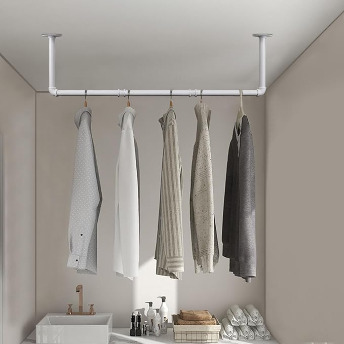 Industrial Iron Pipe Clothes Hanging Bar DIY Wall-Mounted Garment Rack Heavy - Image 5