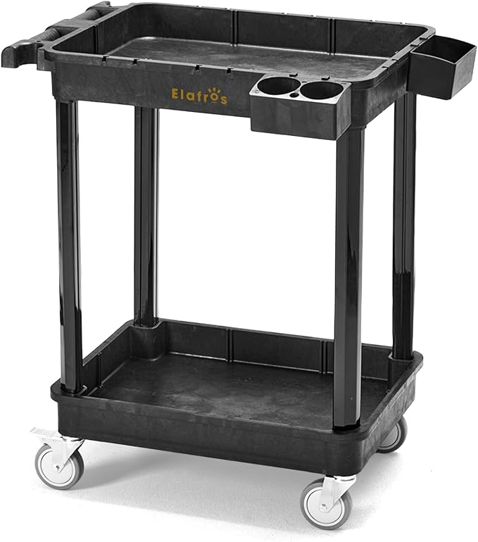 ELAFROS Heavy Duty 2-Shelf Utility Cart, 28x19 Inch, 330 lbs Capacity, by ELAFROS