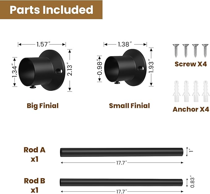Closet Rod, 18 to 32 Inches Matte Black Closet Rods - Image 3