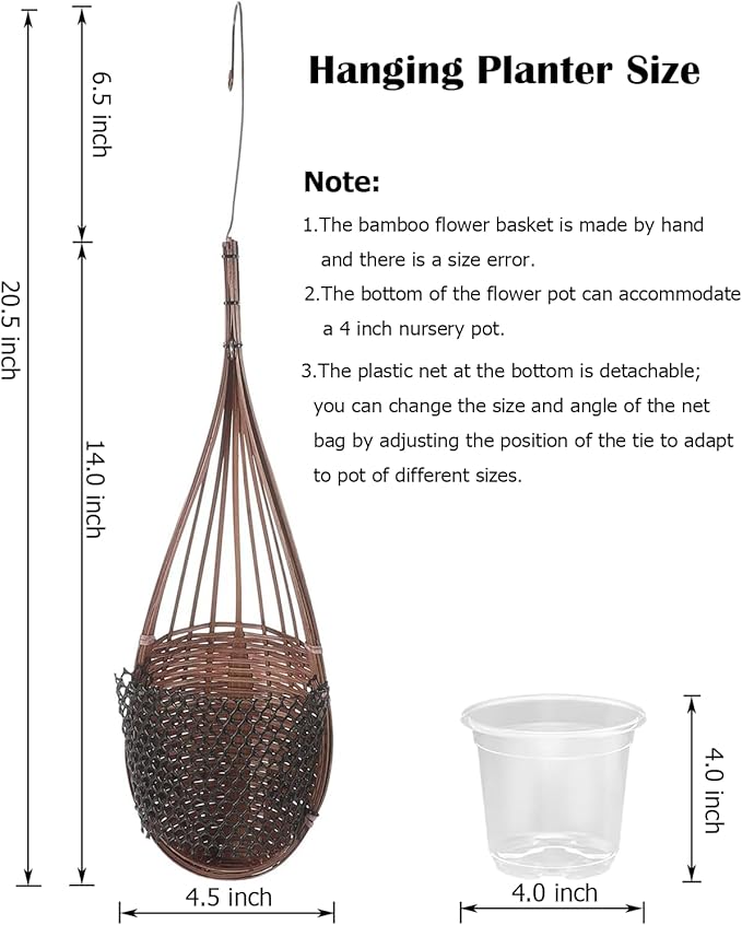 Hanging Orchid Planter: 4 Inch Handmade Bamboo Flower Basket -5Pcs | Wall Plant - Image 6