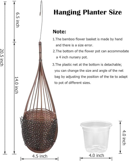 Hanging Orchid Planter: 4 Inch Handmade Bamboo Flower Basket -5Pcs | Wall Plant - Image 6