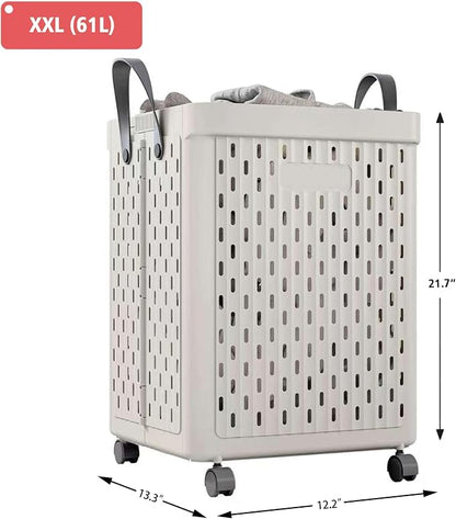 UAK Laundry Basket with Wheels, Collapsible Plastic Laundry Hamper with Handle - Image 2