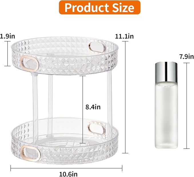 360° Rotating Makeup Organizer, 2 Tier Large Perfume Organizers - Image 7