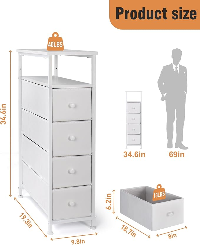 Narrow Dresser for Bedroom, Fabric Tall Dresser & Chests of Drawers - Image 3