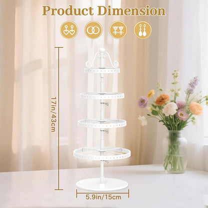 MODOWEY Rotating Earring Holder Organizer Stand, 4 Tier Adjustable Metal - Image 3