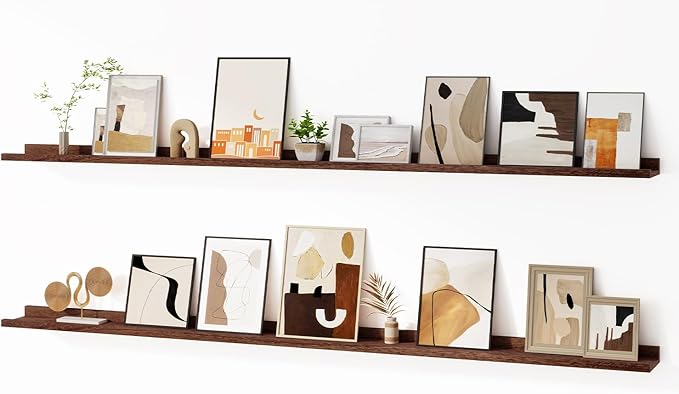 Floating Picture Ledge Shelves for Wall Set of 2, 72 Inches Picture Ledge Shelf by FunMemories