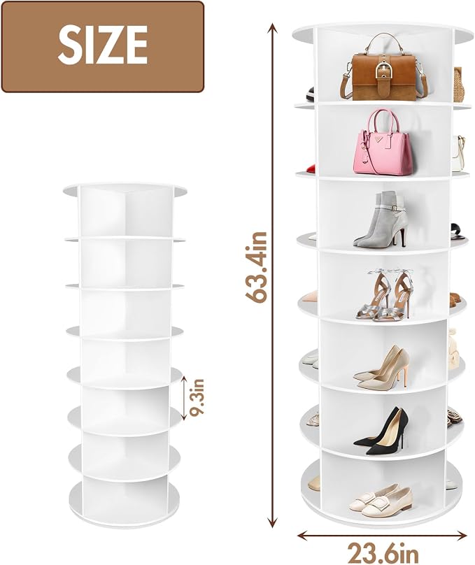 7-Tier Rotating Shoe Rack Tower, 28 Slots, 360° Revolving Storage | 23.6 in - Image 2