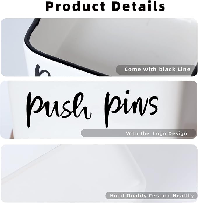 ONTUBE Farmhouse Square Push Pins Holders, Ceramic Binder Clip Dispenser - Image 2