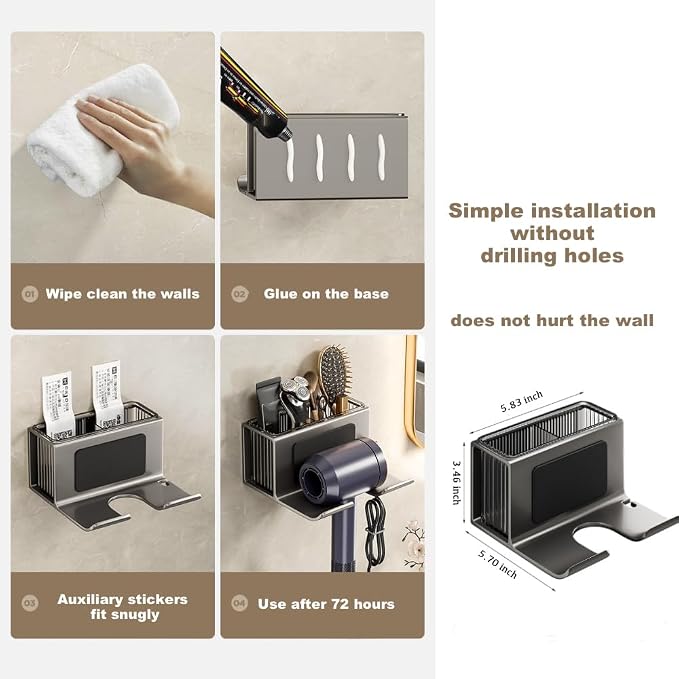 Hair Dryer Holder Wall Mounted, - Image 7