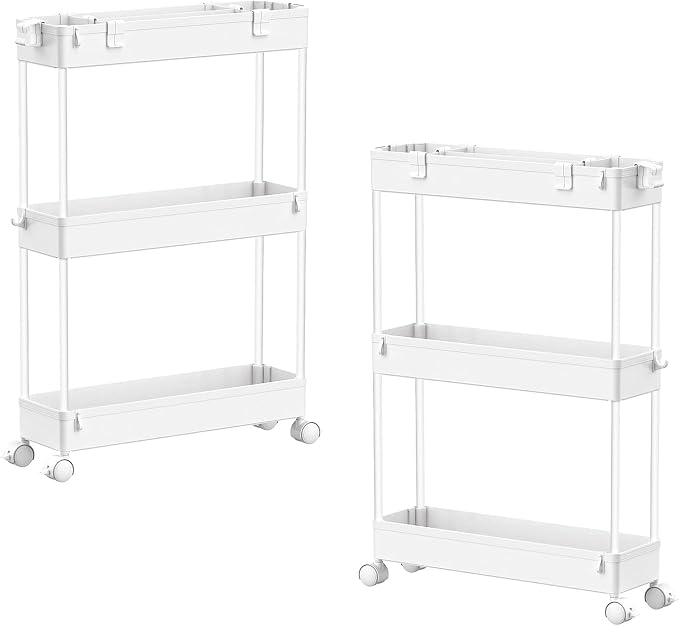 SPACELEAD 2-piece Set Slim Storage Cart 3 Tier, Bathroom Organizer Rolling by Home