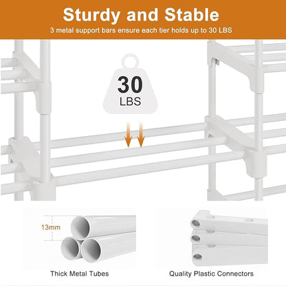 WOWLIVE 9 Tier 3-Column Shoe Rack, 50-55 Pairs Stackable White | 50in long - Image 7