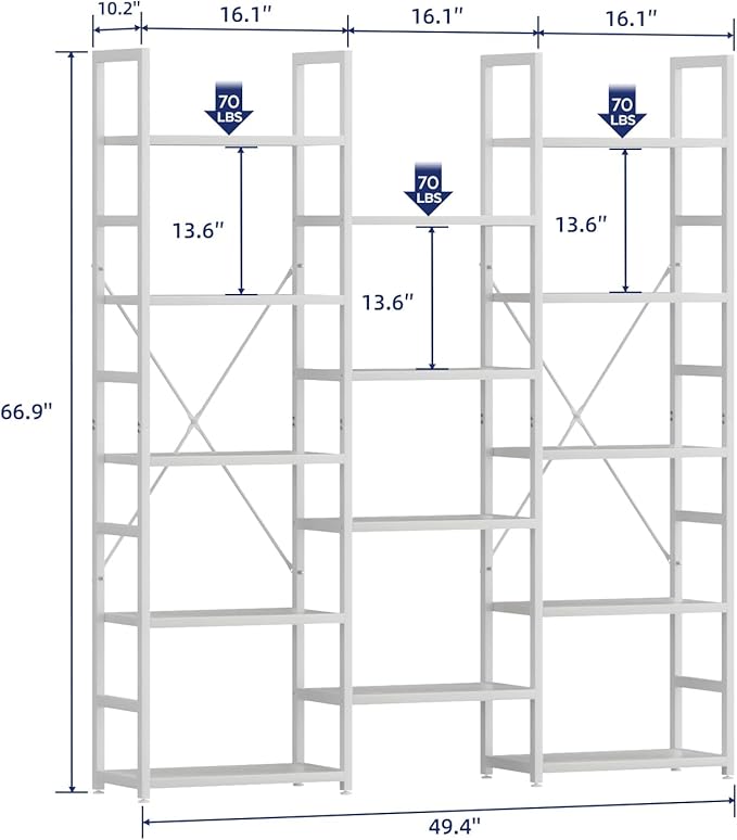 NUMENN Triple Column 5 Tier Bookshelf, Bookcase - Image 3