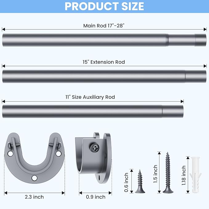 4 Pack Closet Rods for Hanging Clothes, 17 to 28 Inches No-Cut Stepless - Image 6
