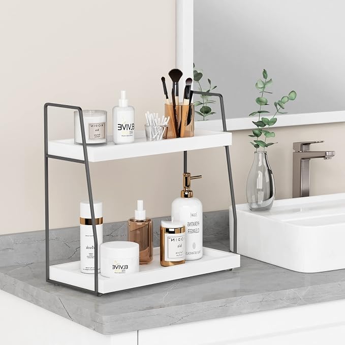 Forbena 2 Tier Bathroom Counter Organizer, Wood Shelf Tray - Image 4