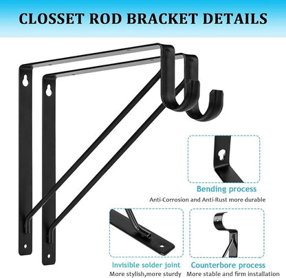10PCS Heavy Duty Closet Rod Bracket, 11 x 11 Inch Closet Shelf Brackets - Image 3