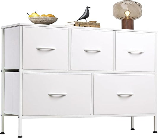 WLIVE 5 Drawer Dresser for Bedroom, Wide Chest of Drawers, Wide low-profile by WLIVE