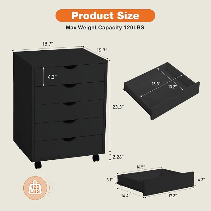Elevon 5 Drawer Chest, Dressers Storage Cabinets Wooden Dresser Mobile Cabinet - Image 3