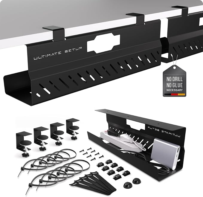 Under Desk Cable Management Tray no Drill – Wire Management by UltimateSetup