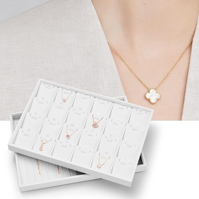 Oirlv Premium White Leather Stackable Jewelry Tray 18 Gird Necklace Bracelet - Image 4