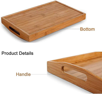 Bamboo Serving Tray with Handles, Tabletop Countertop Tea Coffee Breakfast Tray - Image 2