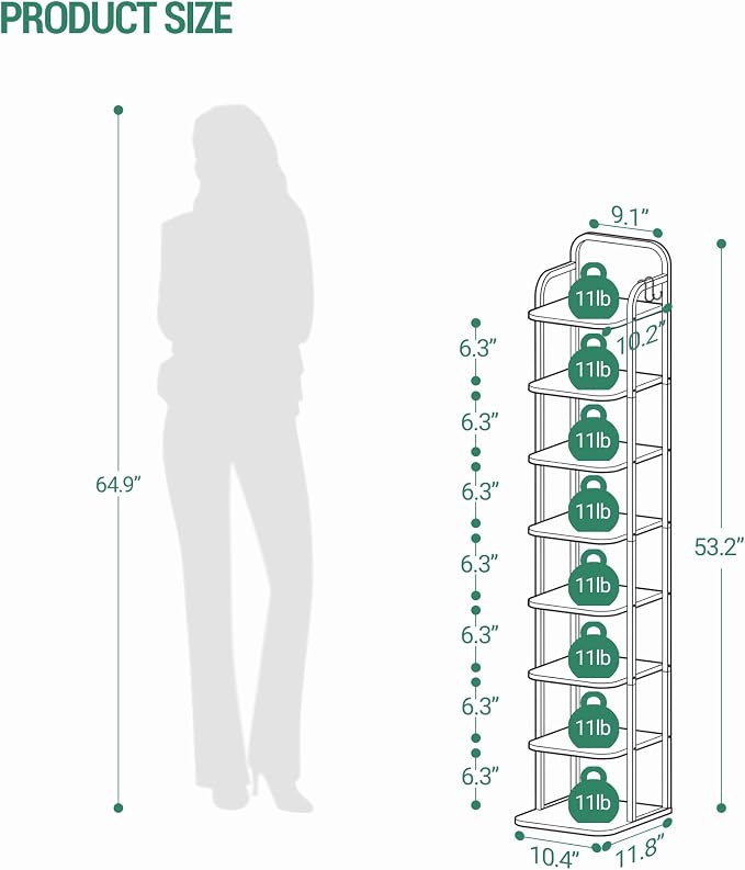 Hzuaneri 8 Tiers Vertical Shoe Rack, Narrow Shoe Tower, Tall Shoes Shelf - Image 2