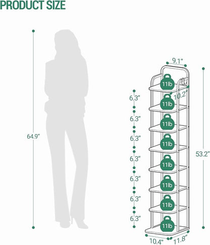 Hzuaneri 8 Tiers Vertical Shoe Rack, Narrow Shoe Tower, Tall Shoes Shelf - Image 2