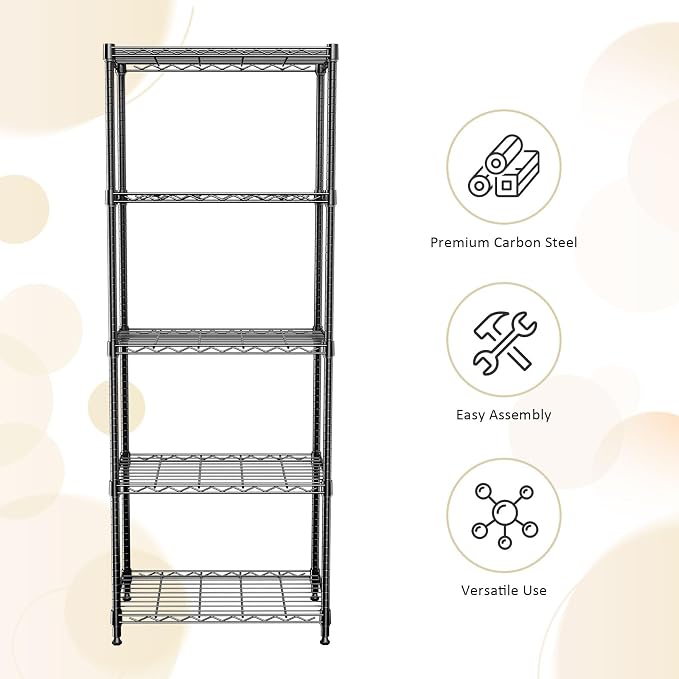 Wire Shelving Unit, 24” Metal Pantry Shelf, Adjustable Black Storage Rack | - Image 5
