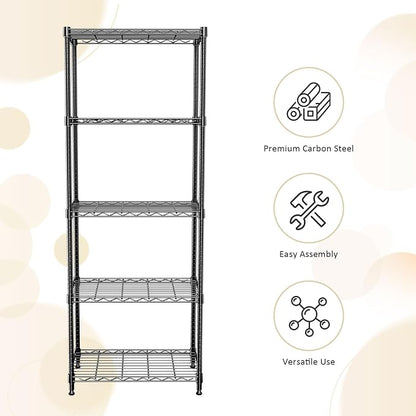Wire Shelving Unit, 24” Metal Pantry Shelf, Adjustable Black Storage Rack | - Image 5