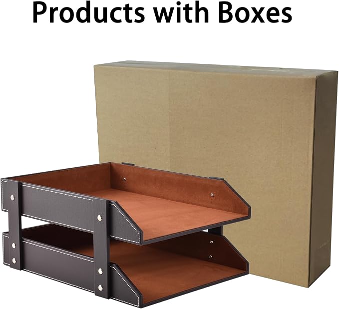 Leather Desk Organizer, 2-Tier Stackable Letter Tray Holder, Office Supplies - Image 8