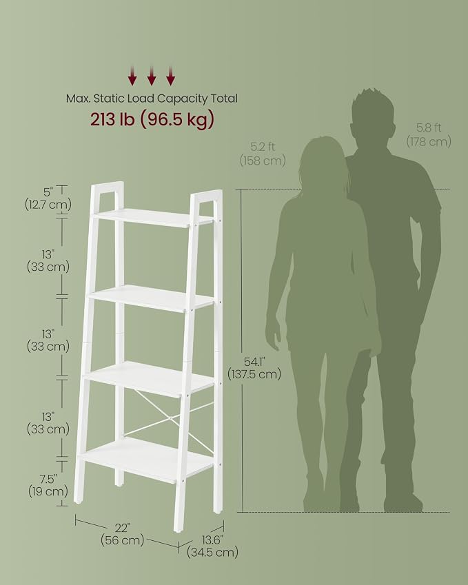 VASAGLE Ladder Shelf, 4-Tier Bookshelf, Storage Rack, Bookcase - Image 3