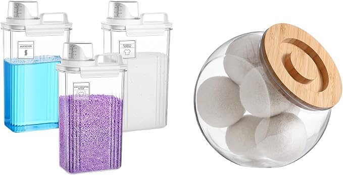 3PCS 94OZ Detergent Dispenser and 0.85Gallon Dryer Ball Holder by SUBEKYU